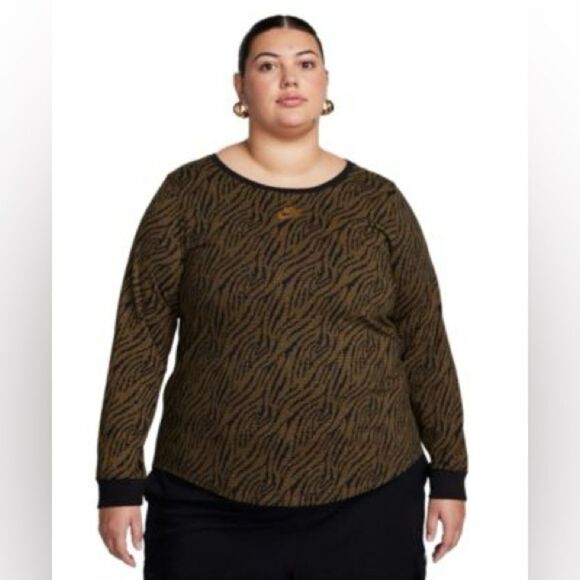Nike Tee Long Sleeve 3X Gold Print Black Star Animal Print Cotton Oversized - Picture 5 of 15